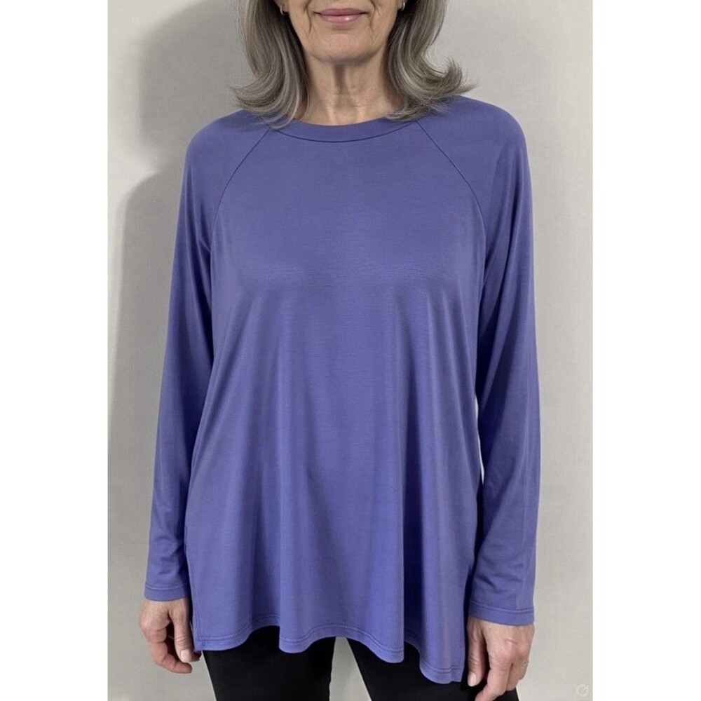Eileen Fisher Shirt Women's S Raglan Sleeve Crewneck Purple Hydrangea Oversized